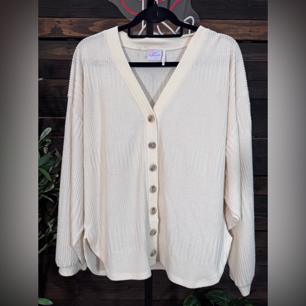 Urban Outfitters Out From Under Cream Ribbed V-Neck Button Cardigan